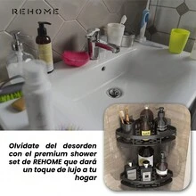 5 Piezas Estante Repisa De Almacenamiento De Baño, Regadera y Ducha De Acero Inoxidable con Adhesivos ,  Almacenamiento Esquinero Montada En La Pared Sin Perforación , Organizador de shampoo - Triangular oscuro - Ver 6