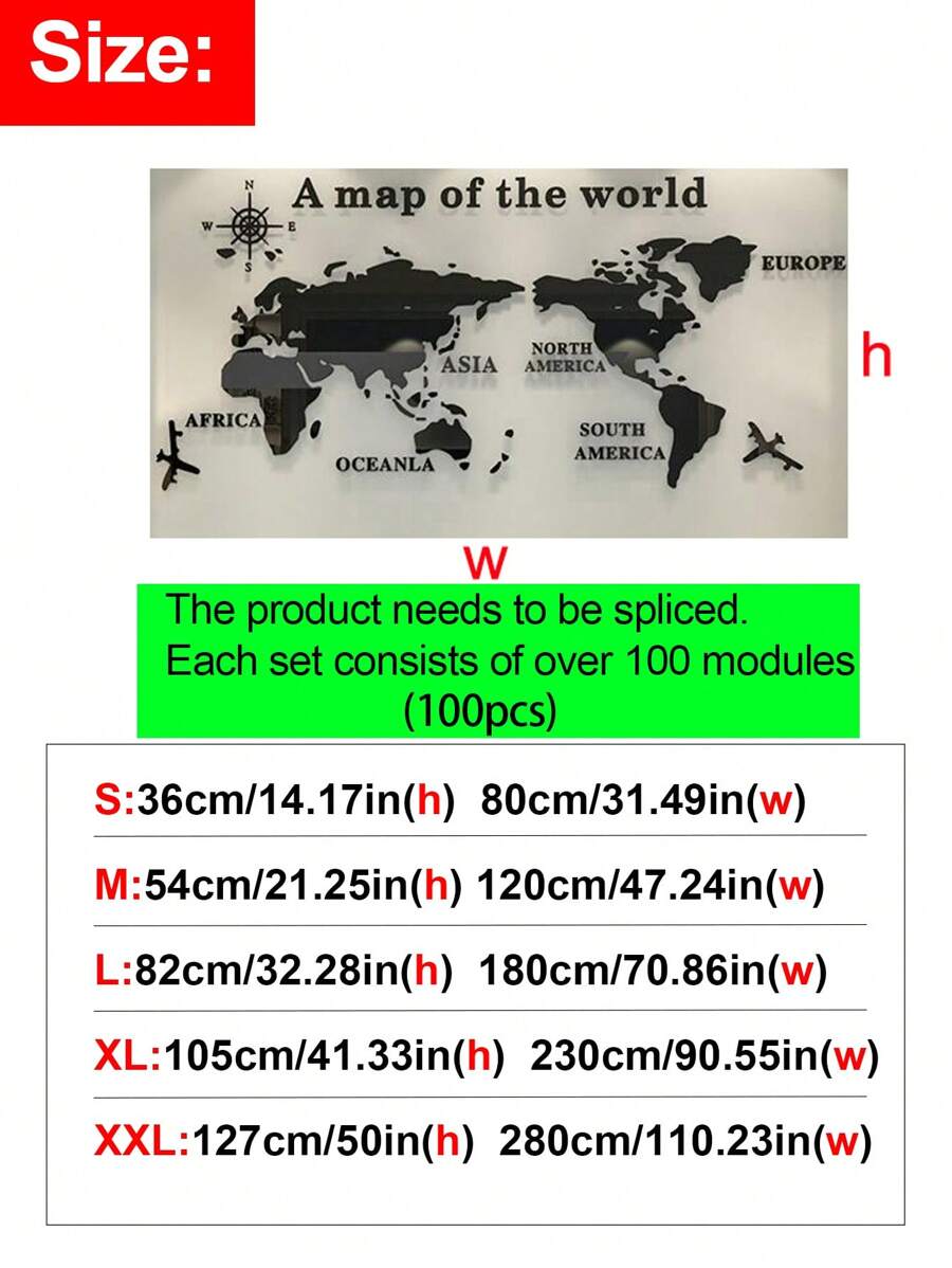 1set World Map Acrylic Mirror Wall Stickers, Modern Diy 3d Self