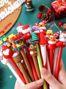 20 Piezas Plumas De Dibujos Animados 3d Inspiradas En La Navidad, Estilo Aleatorio, Material Escolar Creativo Para Estudiantes, Regalos De Navidad.