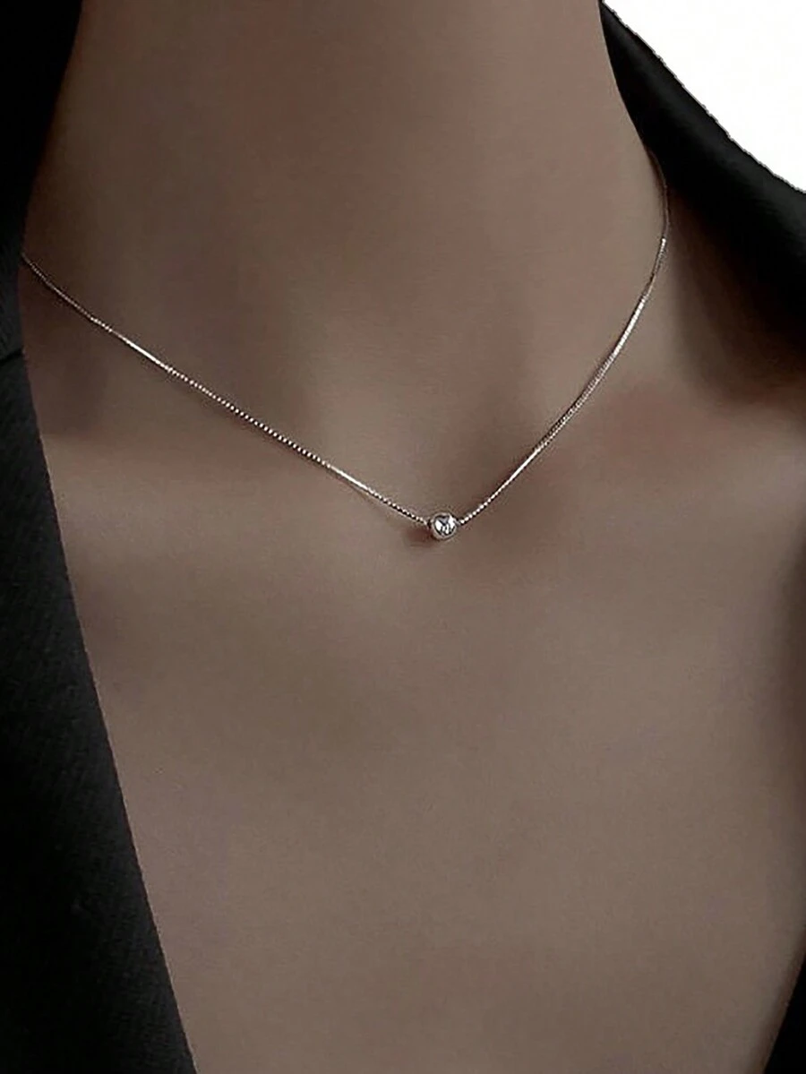 Nooxian 1pc Copper Beaded Collarbone Necklace - Silver - View 1