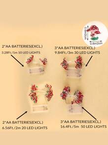 1pc LED String Light With 20 Mushroom-Shaped Bulbs, Plant Series Decorative Colorful Light String For Room Decoration