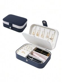 Bohemian Style Portable Travel Double-Layer Jewelry Box With Flip Cover For Rings, Necklaces, Earrings Storage - Black - View 5