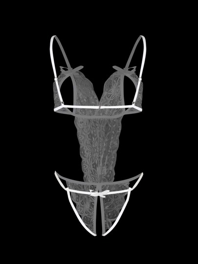 1pc Open Crotch Backless Three Point Kanten Bodysuit Bust Exposed Body Shaping Function view 4