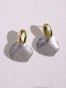 1pair Vintage Metal Shell & Colorblock Dangle Earrings For Women's Jewelry - Silver - View 3
