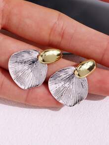 1pair Vintage Metal Shell & Colorblock Dangle Earrings For Women's Jewelry - Silver - View 5