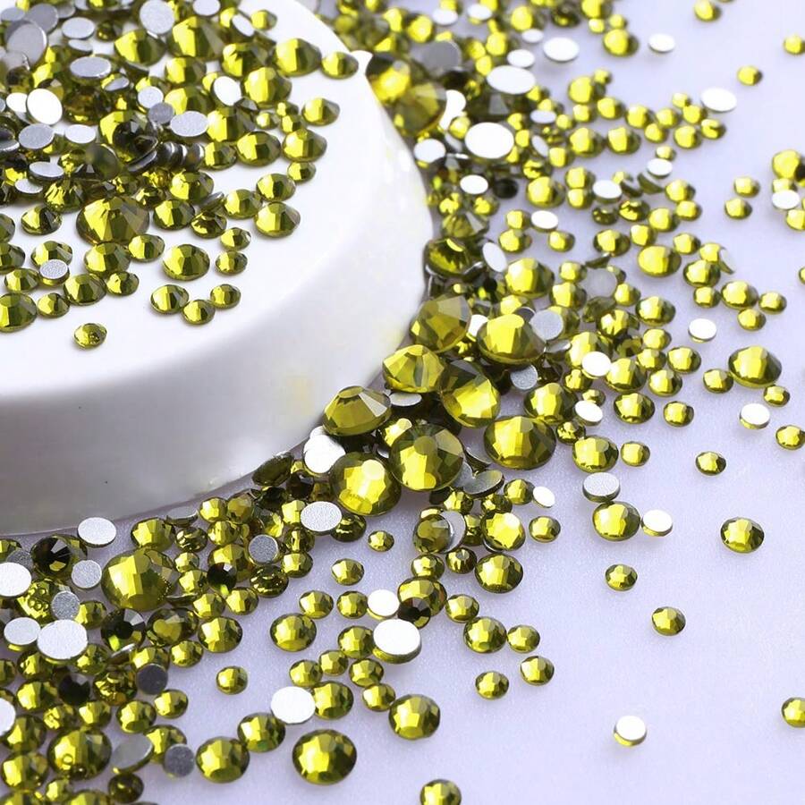 1440pcs Mixed Size Glass Silver Bottom Flatback Rhinestones For Diy Nail Art Accessories - Olive Green - View 1