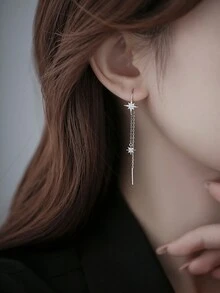 1對流行的八角星流蘇耳環,星形流蘇耳環,適合女性日常通勤佩戴 - 銀色 - 查看 7