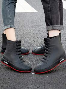 女款戶外柔軟舒適防滑雨鞋,男女同款情侶青年學生大尺碼雨季平底橡膠漁農工防水雨靴