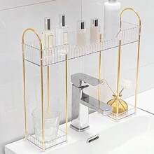 1 Pieza De Estante De Almacenamiento De Grifo De Lavabo De Baño Para Artículos De Tocador, Color Dorado - transparente - Ver 1