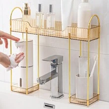 1 Pieza De Estante De Almacenamiento De Grifo De Lavabo De Baño Para Artículos De Tocador, Color Dorado - transparente - Ver 3