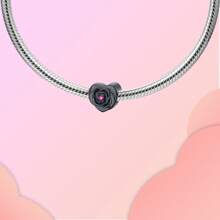 銀鍍精鐳愛心玫瑰黑色萬聖節珠寶吊飾,適用於手鍊diy女性珠寶 - 銀色 - 查看 2