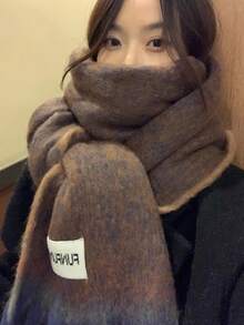 1條女用深咖啡色漸變色聚酯材質珊瑚絨流蘇圍巾 - 咖啡棕 - 查看 3