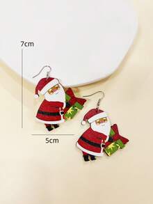 1對木製聖誕耳環,卡通聖誕老人拿著星星設計,禮物耳環適用於新年除夕派對舞會,朋友完美的禮物 - 彩色 - 查看 5