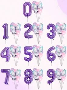 10pcs-40 Inch Purple Number 0-9 Balloons With Purple Butterfly Pattern, Aluminum Foil Balloon For Birthday Party, Decoration Supplies - Multicolor - View 4