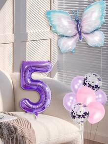 10pcs-40 Inch Purple Number 0-9 Balloons With Purple Butterfly Pattern, Aluminum Foil Balloon For Birthday Party, Decoration Supplies - Multicolor - View 3