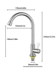 不銹鋼廚房水槽龍頭單冷浴室盆龍頭,適用於洗臉和洗菜 - 銀色 - 查看 6