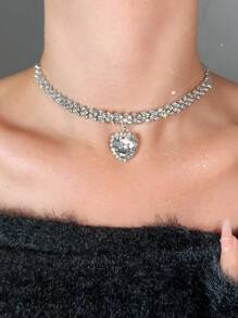 Andkiss 1 Miếng Pha lê Dát Mặt dây chuyền trái tim Dây chuyền - Bạc - Xem 2