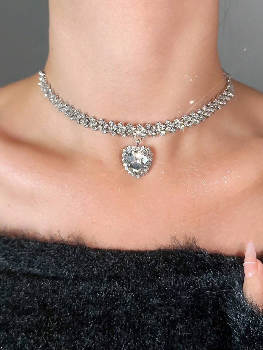 Andkiss 1 Miếng Pha lê Dát Mặt dây chuyền trái tim Dây chuyền