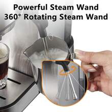 1pc Aeomjk Professional Italian Espresso Machine, With 20bar Extraction System, Commercial Steam System, Full Metal Body, 1350w, 1l Water Tank Capacity - Silver - View 6