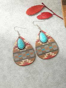 1对复古牛仔风绿松石水滴耳环（女士款） - 彩色 - 查看 3