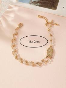 1pc Beautiful Cross Glass Beaded Bracelet - Yellow Gold - View 4
