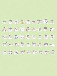 1 Caja De 45 Piezas De Pegatinas Adhesivas Con Forma De Conejo Y Gato De Dibujos Animados Para Uso Diario, Adecuado Para Scrapbooking Y Journaling - Multicolor - Ver 2