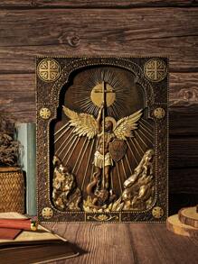 1入組大天使米迦勒正方形木製品,適用於家庭客廳裝飾和聖誕節禮物 - 金色 - 查看 8