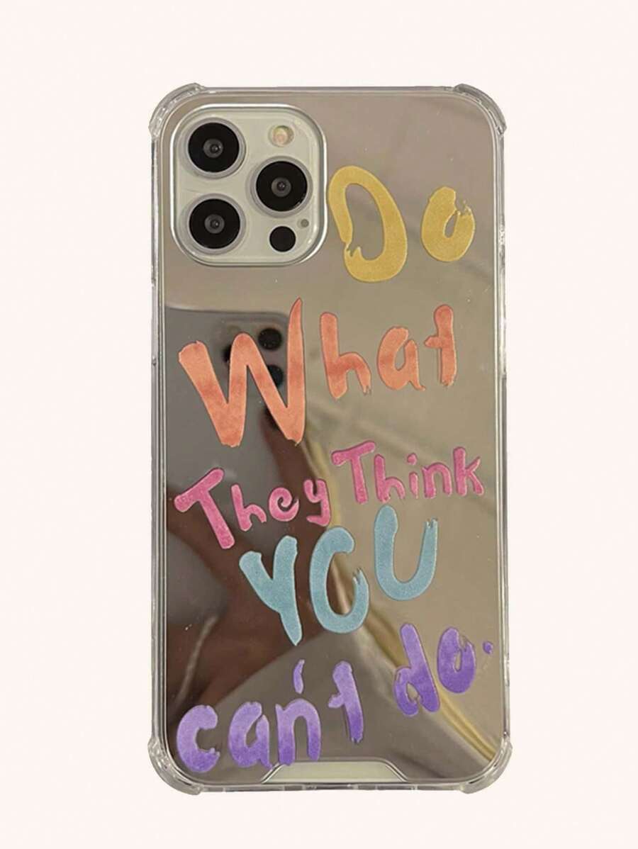 Letter Graphic Mirror Phone Case Compatible With IPhone15/15Plus/15Pro/15Promax - Multicolor - View 1