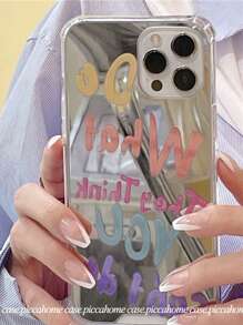Letter Graphic Mirror Phone Case Compatible With IPhone15/15Plus/15Pro/15Promax - Multicolor - View 5