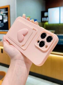 1 Miếng Bảo vệ Ốp lưng & bao da điện thoại Với 3D Hình trái tim Đồ trang sức Và Card Slot Tương thích với iPhone - Bụi hồng - Xem 3