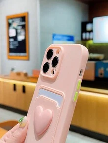 1 Miếng Bảo vệ Ốp lưng & bao da điện thoại Với 3D Hình trái tim Đồ trang sức Và Card Slot Tương thích với iPhone - Bụi hồng - Xem 2