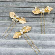 3入組新娘假珍珠水晶髮夾花形髮針,婚禮珠寶首飾