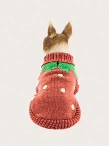 1pc Red Knitted Pet Sweater With Turn-down Collar And Two-leg Design - Red - View 2