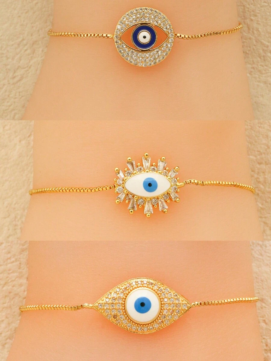 1 cái Mắt ác Vòng tay Đối với Phụ nữ Vi mô Lát sân Mắt Có thể điều chỉnh Chuỗi Vòng tay Thủ công Đồ trang sức - Vàng - Xem 1