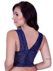 Lace Cropped Top With Cupped Top - 藏蓝色 - 查看 2