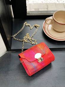 迷你兒童女孩格紋鏈斜背包,時尚單肩包