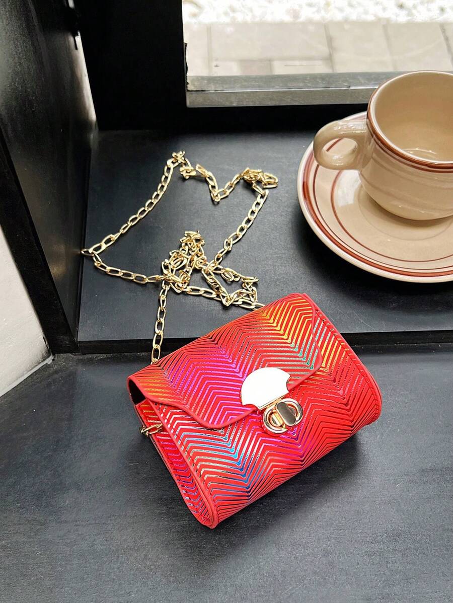 迷你兒童女孩格紋鏈斜背包,時尚單肩包