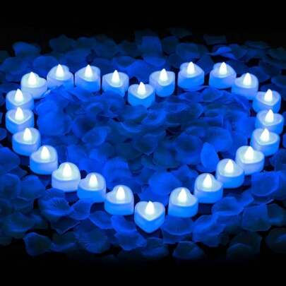 12/24pcs Led Electronic Heart-Shaped Candle Battery Included,  Multiple Colors Available For Proposal, Wedding, Valentine's Day, Creative Decorative Prop