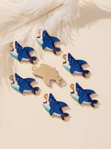 10入組時尚海洋動物雙面鯊魚造型鋅合金吊墜,可用於diy耳環、項鍊和手鍊製作