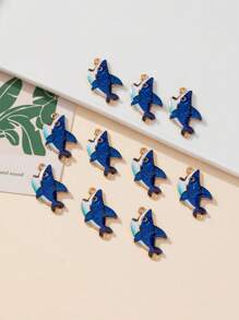 10入組時尚海洋動物雙面鯊魚造型鋅合金吊墜,可用於diy耳環、項鍊和手鍊製作