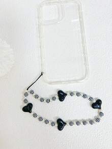 手機、鑰匙、手袋用黑色心型繫帶,手工珠寶水晶吊墜,短腕帶設計瑪卡龍及多色花卉,耐用、實用且防丟失