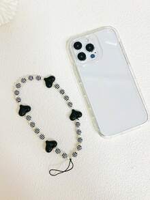 手機、鑰匙、手袋用黑色心型繫帶,手工珠寶水晶吊墜,短腕帶設計瑪卡龍及多色花卉,耐用、實用且防丟失