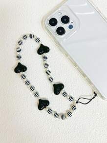 手機、鑰匙、手袋用黑色心型繫帶,手工珠寶水晶吊墜,短腕帶設計瑪卡龍及多色花卉,耐用、實用且防丟失