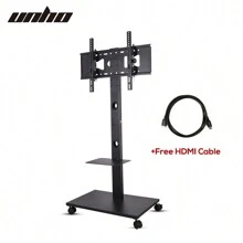 UNHO Mobile TV Stand Floor Standing, Tilt TV Pedestal Stand Wheels TV Trolley For 32"-65" LCD LED Flat Screen Height Adjustable Max VESA 600x400mm Loading Weight Up To 30KG - 黑色 - 查看 8