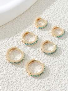 6 Pieces Minimal Rhinestones Hoops Earrings Set for Women - Apricot - View 3