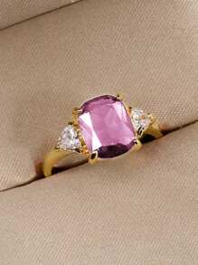 1枚优雅立方氧化锆戒指，女士婚礼订婚派对珠宝，情人节礼物