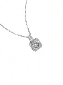 1件s925純銀精美女士項鍊,百搭輕奢、小眾設計,方形鑽石、八心八箭剪影,時尚鎖骨鏈,高端女友禮物