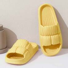 女士輕便防滑紋理單帶時尚黃色eva拖鞋,適用於春夏家居、海灘、度假、淋浴 - 黃色 - 查看 1