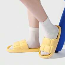 女士輕便防滑紋理單帶時尚黃色eva拖鞋,適用於春夏家居、海灘、度假、淋浴 - 黃色 - 查看 2