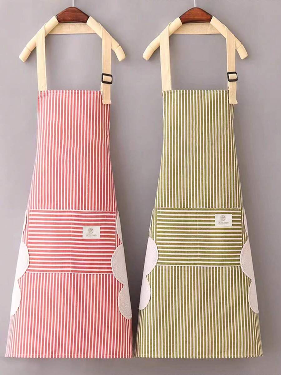 1件pu材質圍裙,帶毛巾和可調節的帶子,適合舒適的廚房工作,餐廳,烹飪,以韓式條紋為特色